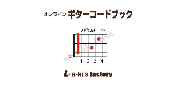 ♭ページ 7点 A#(B♭)7sus4 コードの押さえ方 | ギターコードブック